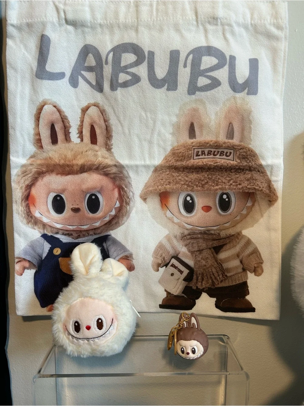 16” Labubu plush, canvas bag and 2 keychains